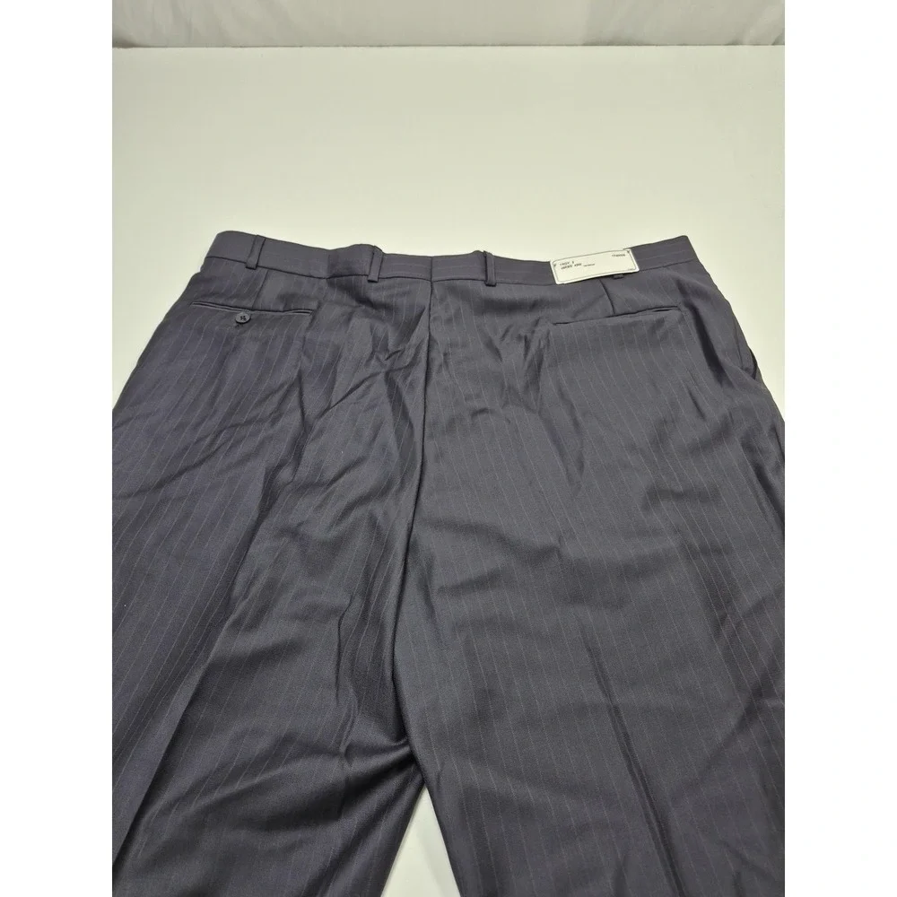 Suit Pants Mens 42x36 Navy 100% Wool Pinstripe Pleated Dress Formal Business